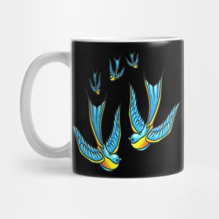 Tattoo Style Swallows In Blue and Yellow Mug